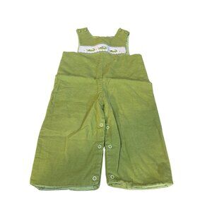 Shrimp & Grits Kids 4T Green Corduroy Overalls With Embroidered Alligator Panel